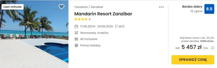 oferta hotelu Mandarin Resort Zanzibar ceny
