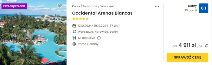 oferta hotelu Occidental Arenas Blancas na Kubie ceny