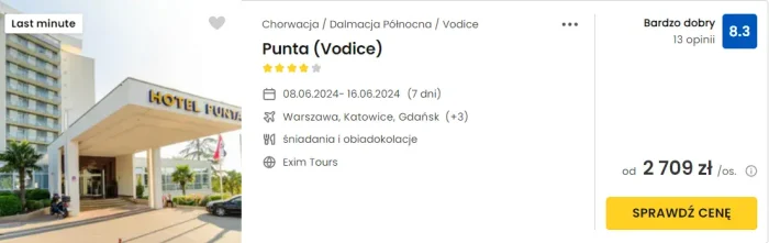 oferta hotelu Punta w Chorwacji ceny