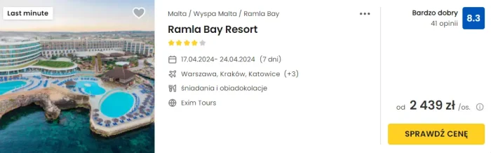 oferta hotelu Ramla Bay Resort na Malcie ceny