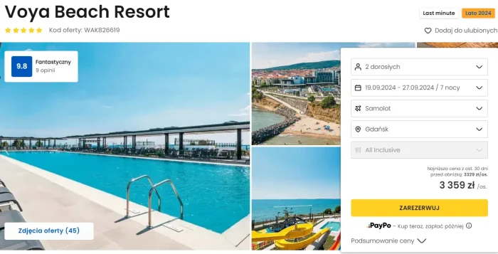 oferta hotelu Voya Beach Resort w Bułgarii ceny