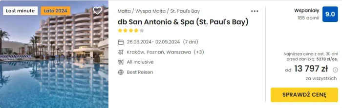 oferta hotelu db San Antonio&Spa na Malcie ceny