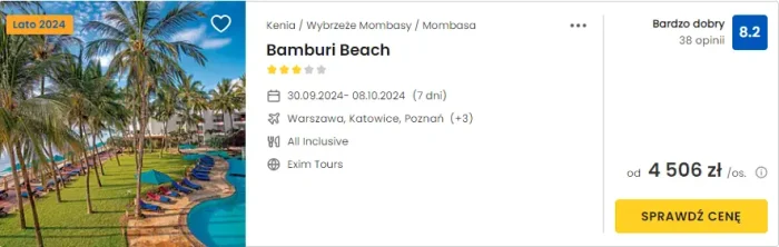 oferta hotelu Bamburi Beach w Kenii ceny