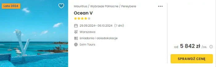 Oferta hotelu Ocean V na Mauritiusie ceny