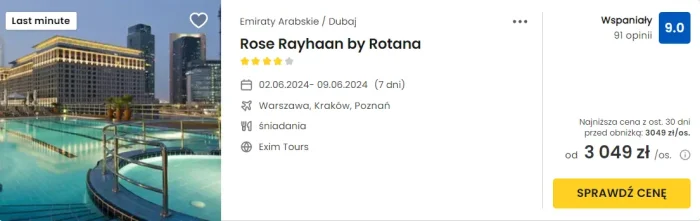 Oferta hotelu Rose Rayhaan Rotana w Dubaju ceny