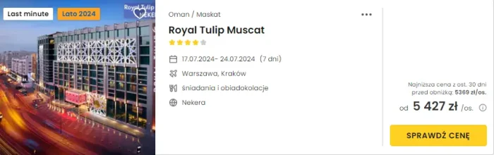 oferta hotelu Royal Tulip Muscat w Omanie ceny