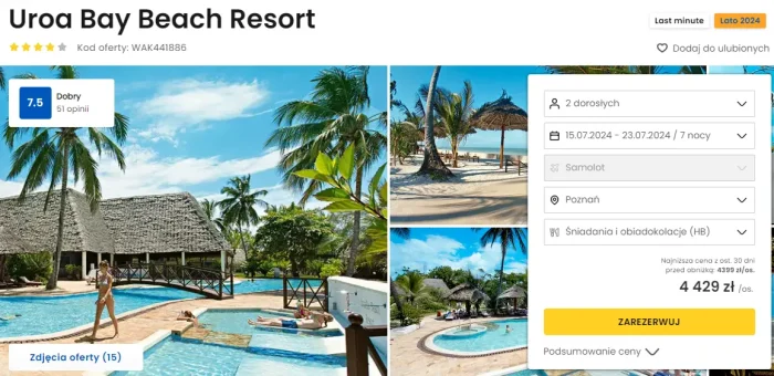 oferta hotelu Uroa Bay Beach Resort na Zanzibarze ceny