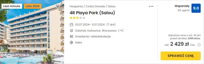 oferta hotelu 4R Playa Park na Costa Dorada ceny