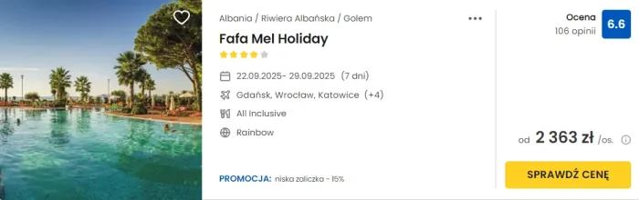 oferta hotelu Fafa Mel Holiday w Albanii ceny