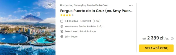oferta hotelu Fergus Puerto de la Cruz na Teneryfie ceny