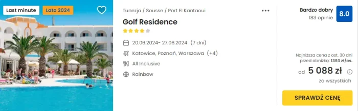 oferta hotelu Golf Residence w Tunezji ceny