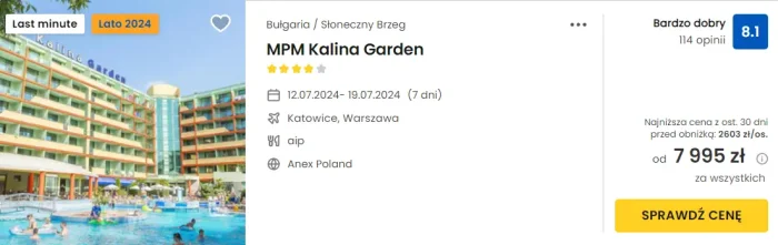 oferta hotelu MPM Kalina Garden w Bulgarii ceny