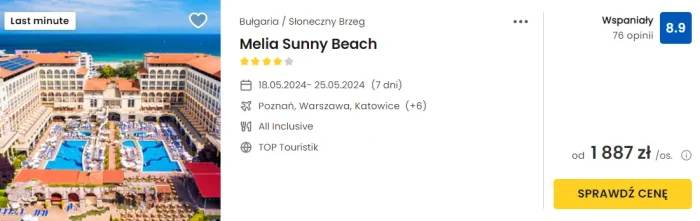 oferta hotelu Melia Sunny Beach w Bułgarii ceny