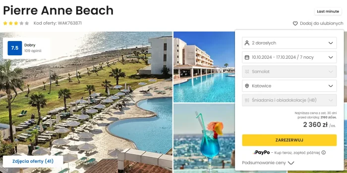 oferta hotelu Pierre Anne Beach na Cyprze ceny