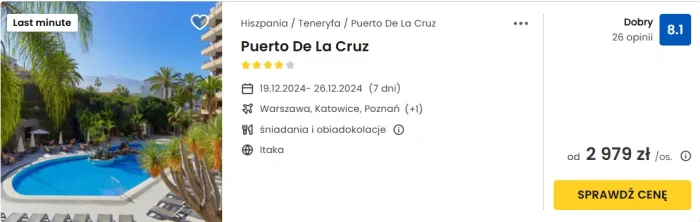 oferta hotelu Puerta De La Cruz na Teneryfie ceny