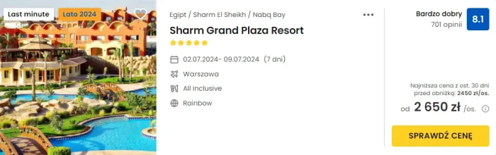 oferta hotelu Sharm Grand Plaza Resort w Egipcie ceny