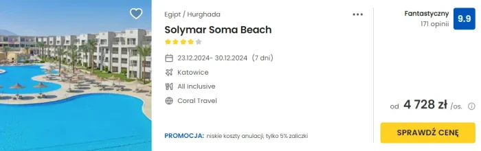 oferta hotelu Solymar Soma Beach w Egipcie ceny