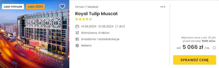 oferta hotelu Royal Tulip Muscat w Omanie ceny
