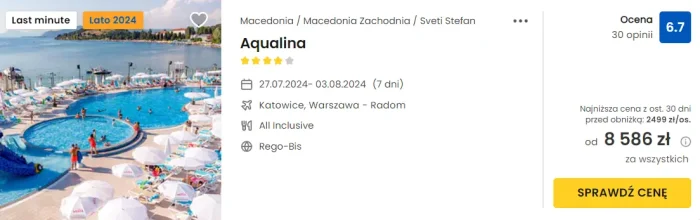 oferta hotelu Aqualina w Macedonii ceny