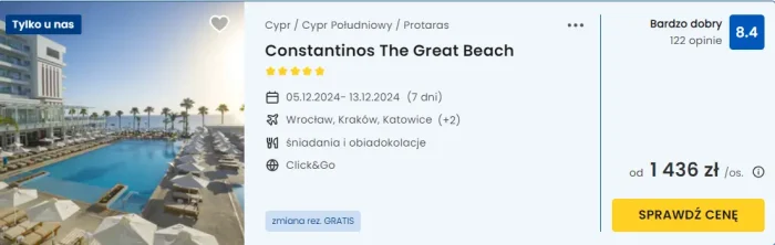 oferta hotelu Constantinos The Great Beach na Cyprze ceny