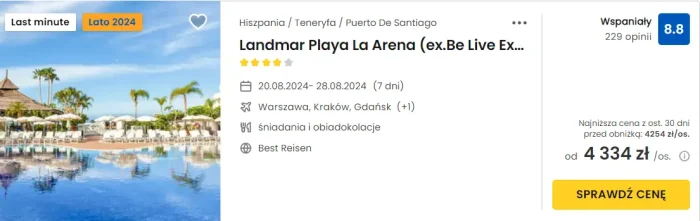 oferta hotelu Landmar Playa La Arena na Teneryfie ceny