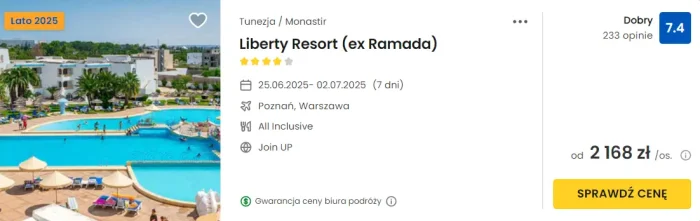 oferta hotelu Liberty Resort w Tunezji ceny