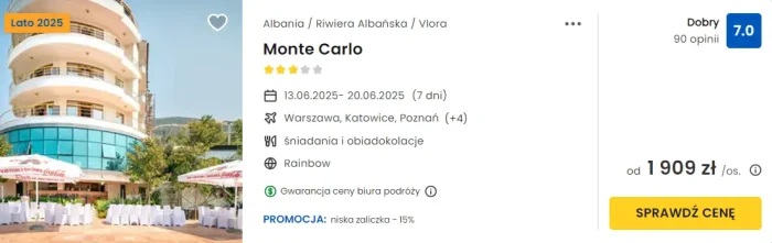 oferta hotelu Monte Carlo w Albanii ceny