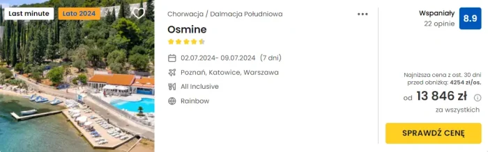 oferta hotelu Osmine w Chorwacji