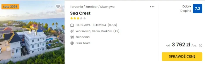oferta hotelu Sea Crest na Zanzibarze ceny