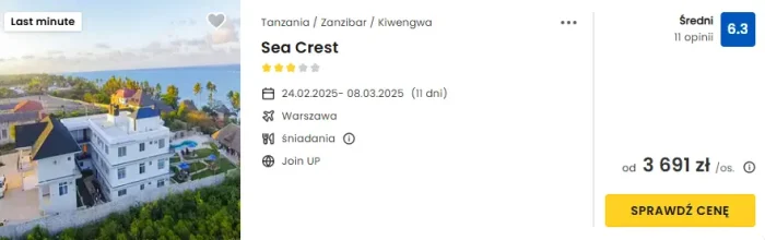 oferta hotelu Sea Crest na Zanzibarze ceny