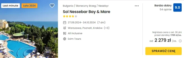 oferta hotelu Sol Nessebar Bay&Mare w Bułgarii ceny