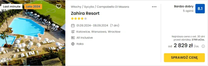 oferta hotelu Zahira Resort na Sycylii ceny