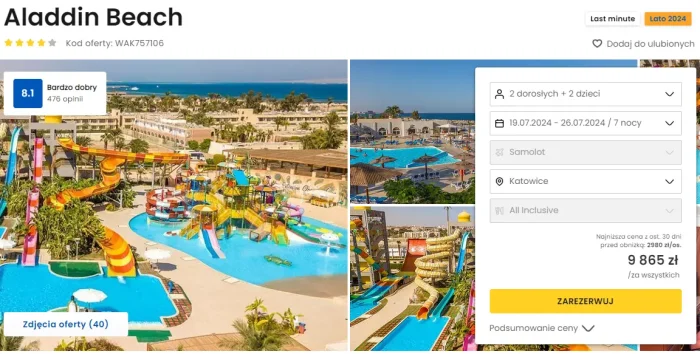 oferta hotelu Aladdin Beach Resort w Hurghadzie ceny