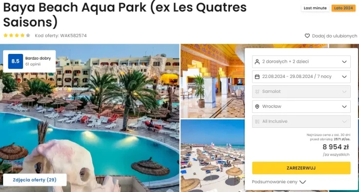 oferta hotelu Baya Beach Aqua Park w Tunezji ceny