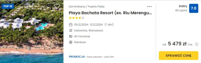 oferta hotelu Playa Bachata Resort w Dominikanie ceny