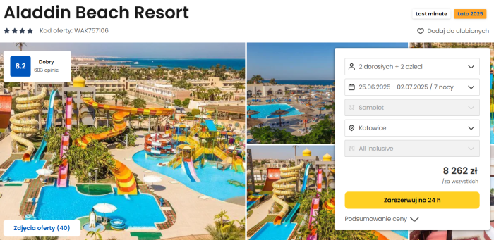 oferta hotelu Aladdin Beach Resort w Egipcie ceny