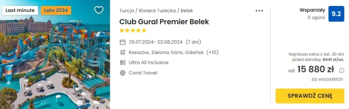 oferta hotelu Club Gural Premier Belek w Turcji ceny