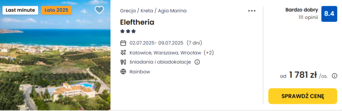 oferta hotelu Eleftheria na Krecie ceny
