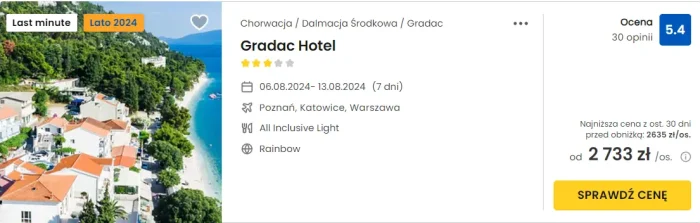 oferta hotelu Gradac w Chorwacji ceny