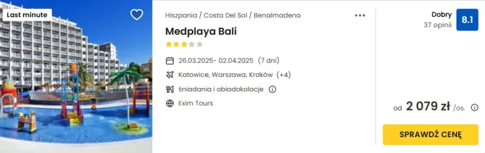 oferta hotelu Medplaya Bali w Hiszpanii ceny