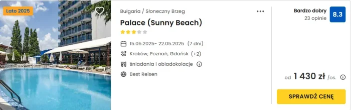 oferta hotelu Palace Sunny Beach w Bułgarii ceny