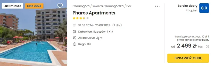 oferta hotelu Pharos w Czarnogórze ceny