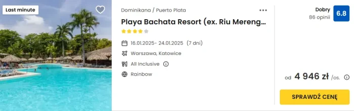 oferta hotelu Playa Bachata Resort w Dominikanie ceny