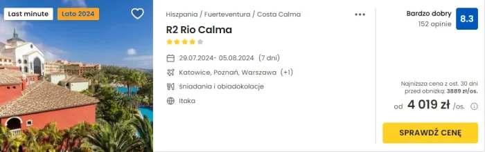 oferta hotelu R2 Rio Calma na Fuerteventurze ceny