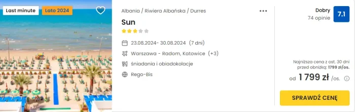 oferta hotelu Sun w Albanii ceny