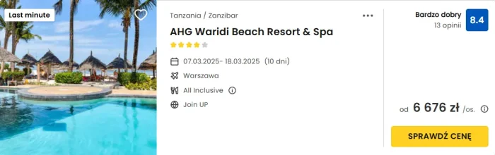 Oferta hotelu AHG Waridi Beach Resort&Spa na Zanzibarze ceny