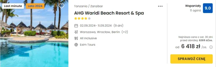 oferta hotelu AHG Waridi Beach Resort & Spa - ceny