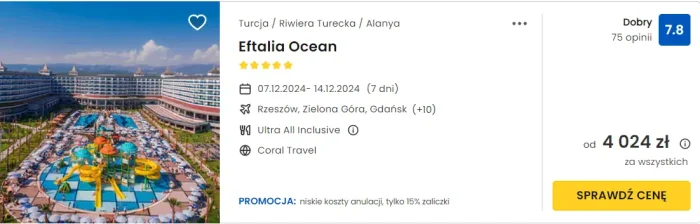 Oferta hotelu Eftalia Ocean w Turcji ceny