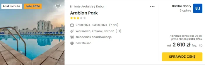 oferta hotelu Arabian Park w Dubaju ceny