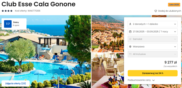 oferta hotelu Club Esse Cala Gonone na Sardynii ceny